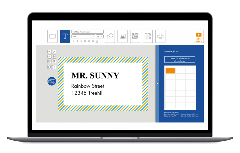 Notebook met ontwerpscherm etiketontwerpsoftware
