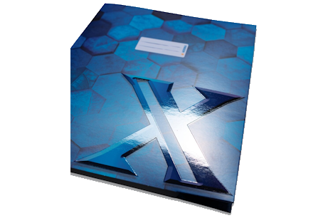 Blau notitieboekomslag met X-motief