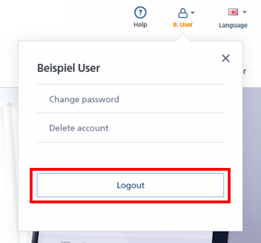 Gebruikersinterface met opties voor 'Wachtwoord wijzigen', 'Account verwijderen' en een uitgelichte 'Uitloggen'-knop.