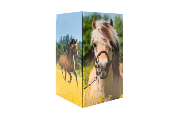 Afbeelding van een pennenhouder met een paardenmotief