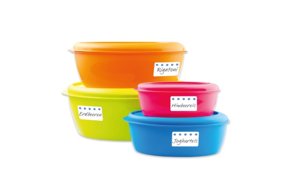 Diepvrieslabels op Tupperware