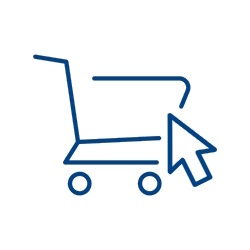 Winkelwagentje-symbool met een pijl die naar de wagen wijst, wat duidt op online winkelen.