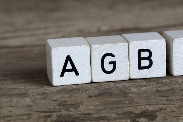 Icon AGB Algemene Betalingsvoorwaarden, letters op dobbelstenen