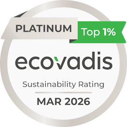 Platina-award van EcoVadis voor duurzaamheid, beoordeling in de top 1%, geldig tot maart 2026.