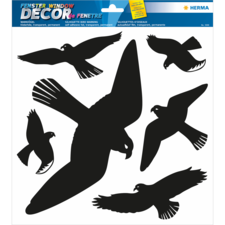 Schwarze Silhouetten von verschiedenen Vögeln auf transparentem Hintergrund, geeignet für Fensterdekoration.