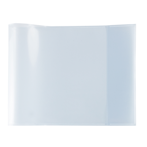 Transparente Kunststoffmappe mit zwei Fächern, geeignet zur Aufbewahrung von Dokumenten oder Blättern.