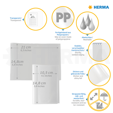 Transparante polypropyleen hoezen met afwasbaar materiaal, stevige randen en verschillende maatopties. Ideaal voor documentbescherming.