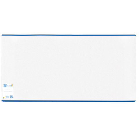 Ein großer, weißer Bildschirm mit blauen Kanten, geeignet für Präsentationen oder als Schreibfläche.