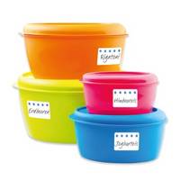 Gelabelde diepvriesetiketten op Tupperware