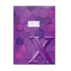 Lila Heft mit hexagonalem Muster und einer großen, hervorgehobenen "X"-Grafik auf der Vorderseite.