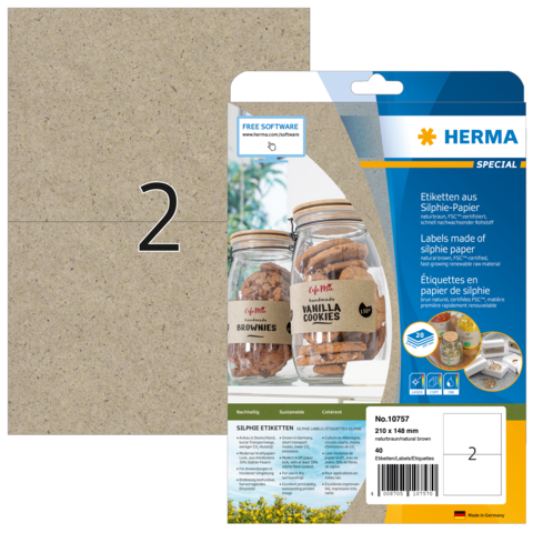 Etiketten aus Silphie-Papier, verpackt in einer Blisterverpackung. Enthält Designs für Brownies und Vanillekekse.