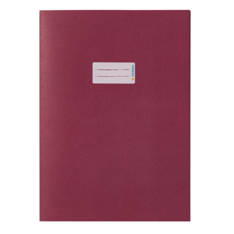 Rotes Heft mit einem weißen Etikett auf der Vorderseite, das Platz für Beschriftungen bietet.