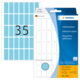 Blaue Haftetiketten mit der Nummer 35, 12 x 30 mm, in einer Verpackung von HERMA, hergestellt in Deutschland.