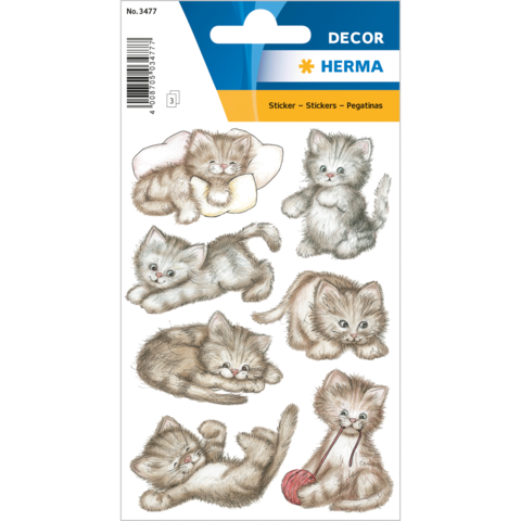 Aufkleber mit verschiedenen niedlichen Katzen in verschiedenen Posen und Aktivitäten, darunter Schlafen, Spielen und Entspannen.