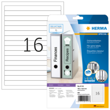 Ordneretiketten von Herma, Packung mit 400 Etiketten für Aktenordner, mit den Aufschriften „Finanzen“ und „Rezepte“.