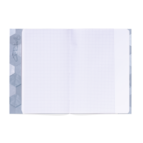 Ein offenes kariertes Notizbuch mit leeren Seiten, bereit für Notizen oder Zeichnungen.