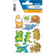 Bunte Aufkleber mit verschiedenen Fantasiewesen, darunter Dinosaurier, ein Löwe, ein Drache und andere niedliche Kreaturen.
