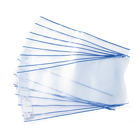 Eine Stapel transparenter Dokumentenhüllen mit blauen Rändern, geeignet zur Aufbewahrung von Unterlagen oder Dokumenten.