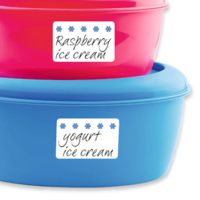 Bewaardozen gemarkeerd met diepvrieslabel