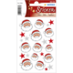 Aufkleber mit verschiedenen Weihnachtsmann-Motiven und Sternen in Rot und Weiß. Ideal für festliche Dekorationen.
