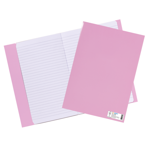 Zwei pinke Ordner, einer mit linierten Seiten und einer ohne, liegen nebeneinander.