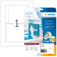 CD-DVD-Einleger von Herma, Packung mit 25 Stück, für die Gestaltung von CD-Covers, inklusive Software-Hinweis.