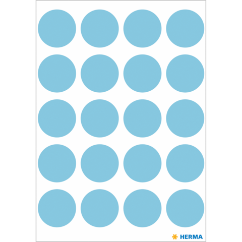Blatt mit blauen, runden Aufklebern in einem gleichmäßigen Raster angeordnet.
