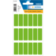 Grüne Etiketten auf einem Bogen, 90 Stück, Maße 12 x 34 mm, geeignet für Beschriftungen und Organisation.