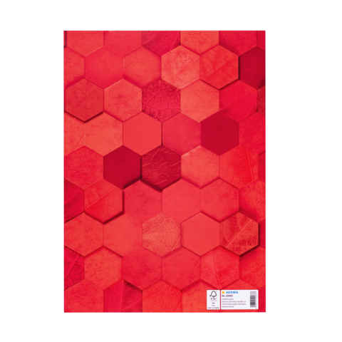 Sechseckige Muster in verschiedenen Rottönen auf einer Oberfläche, die eine strukturierte, geometrische Anordnung zeigt.