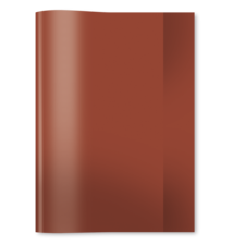 Ein braunes, glänzendes Heft oder Buch, das leicht geöffnet ist und auf einem dunklen Hintergrund liegt.