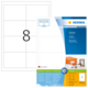 Etikettenblatt mit der Nummer 8, das 200 Etiketten im Format 97 x 627 mm zeigt, hergestellt von HERMA in Deutschland.