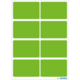 Grüne Aufkleber auf einem Bogen, angeordnet in zwei Spalten und fünf Reihen, ideal für Beschriftungen oder Organisation.