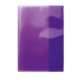 Lila, glänzende Kunststoffmappe, die geschlossen ist und eine glatte Oberfläche aufweist.