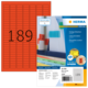 Rote Etiketten auf einem Bogen mit der Nummer 189, verpackt in einer transparenten Hülle. Enthält Informationen zu Software und Anwendung.