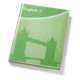 Grünes Buch mit dem Titel "English 1" und einer schematischen Darstellung der Tower Bridge im Hintergrund.