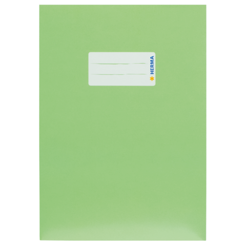 Grüne Klarsichthülle mit einem weißen Beschriftungsfeld und dem Aufdruck "HERMA".