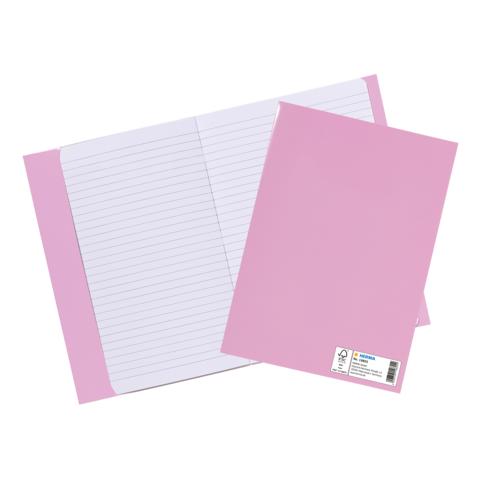 Rosa Ordner mit linierten Blättern und einer zusätzlichen rosa Hülle. Ideal für die Organisation von Dokumenten und Notizen.
