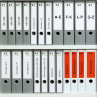 Veel gesorteerde en gelabelde mappen in de kast
