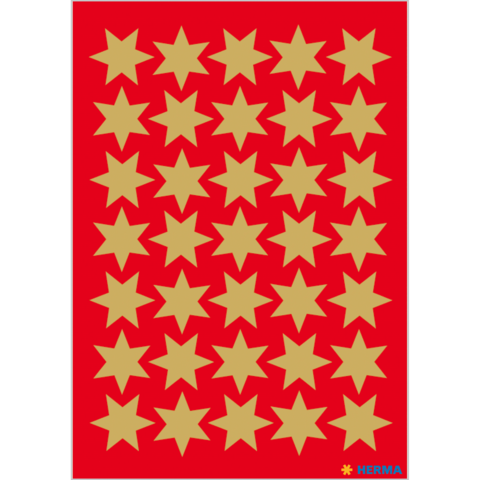 Ein roter Hintergrund mit einem Muster aus goldenen Sternen, gleichmäßig angeordnet in mehreren Reihen und Spalten.