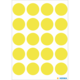 Gelbe runde Aufkleber in einem gleichmäßigen Muster auf einem weißen Hintergrund, insgesamt 24 Aufkleber.