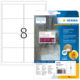 Etikettenbogen mit sechs Etiketten pro Seite, verpackt in einer transparenten Hülle. Hersteller: HERMA, Artikelnummer 8331.
