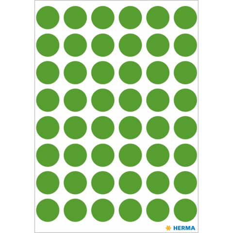 Grüne runde Aufkleber in gleichmäßiger Anordnung auf einem weißen Hintergrund.
