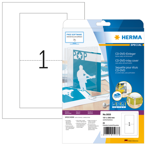 CD-DVD-Einleger von Herma, Packung mit 25 Stück, geeignet für CD-Hüllen, mit Platz für individuelle Gestaltung.