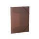 Braunes, transparentes Ordnerheft mit schwarzem Gummiband zur Sicherung von Dokumenten.