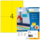 Gelbe Etiketten mit der Nummer 4, verpackt in einer Herma-Hülle, die Informationen zu den Etiketten enthält.