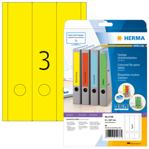 Bunte Ordneretiketten in verschiedenen Farben für die Beschriftung von Aktenordnern, verpackt in einer transparenten Hülle.