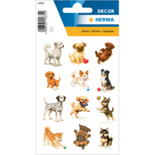 Stickers met verschillende honden in diverse poses en rassen, waaronder een Chihuahua, een Dalmatiër en een Poedel.