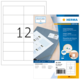 Ein Blatt mit 12 Etiketten und eine Verpackung für Herma Inkjet-Etiketten, die Software zur Gestaltung anbietet.