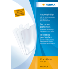 Dokumentenschutzhüllen, transparent, für Ausweise und Dokumente, 65 x 100 mm, 25 Stück, von der Marke HERMA.