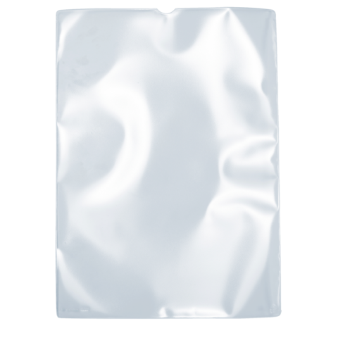 Glänzende, zerknitterte, silberne Folie in rechteckiger Form, ohne erkennbare Beschriftung oder Muster.